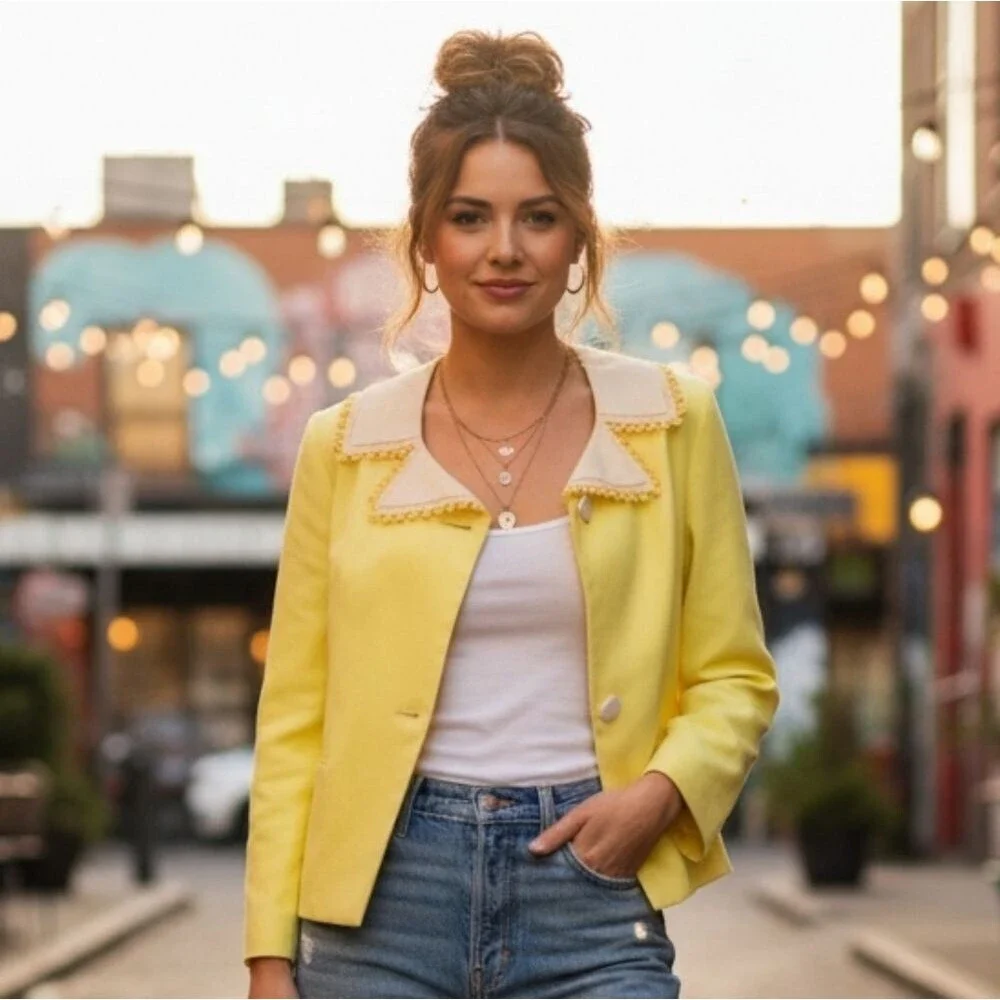 Vintage Monique Yellow Cropped Blazer –